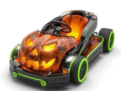 Jack O Lantern Racing Kart 3D Model  Spooky Speed Racer Low-poly 3D model