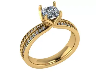 Cushion-Square ring with double channel stones along the shank 3D print model