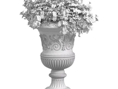  White flowers in a classic vase for decorating the facade 3D model