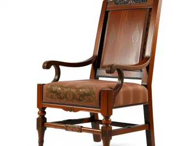 Ornate Wooden Armchair Model Pack with Decorative Carvings Low-poly 3D model