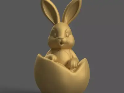 Cute Easter Bunny in Egg 3D STL Model for Decoration 3D print model