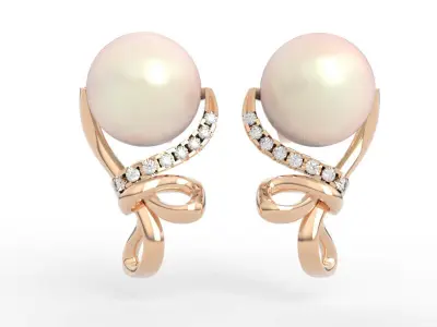 Effortless earrings with diamonds and pearls 3D print model