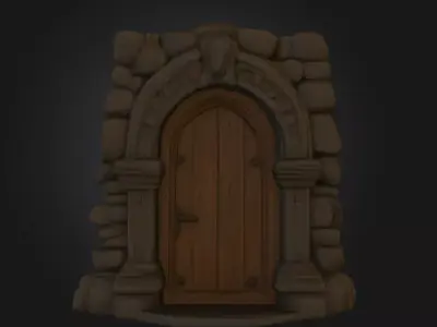 Gothic Stone Arch Door Low-poly 3D model