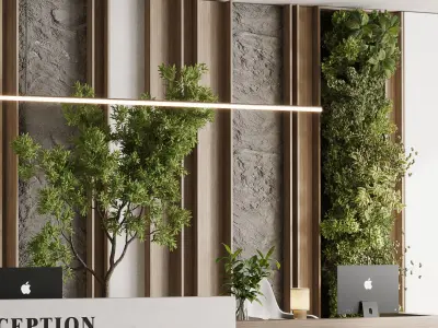 Reception Desk and Wall decor - office furniture 22 Low-poly 3D model