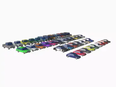set of cars Low-poly 3D model