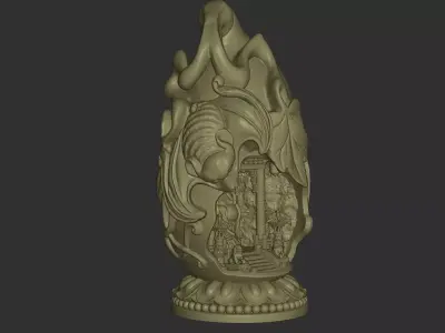 Miniature Happy Buddha Shrine Inside Gourd 3D print model