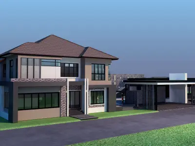 HQ Luxury Modern Pool Villa design with Bar Rooftop party area 3D model