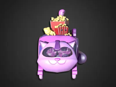 Asset - Cartoons - Food Car - Popcorn Cat Cart 3D model