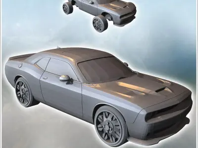 Modern Dodge Challenger car with central air intake on the hood  3D print model