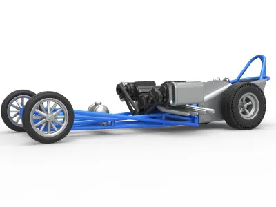 Front engine dragster with double supercharged V8 Scale 1 to 25 3D print model