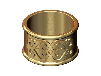 Wide floral scroll engraving cigar band US sizes 6to9 3D print model