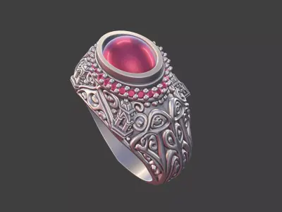 Ornate Cabochon Ring With Pave 3D print model