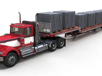 Kenworth W900A dropdeck 1980 Low-poly 3D model