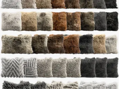 Collection of 38 fur pillows 3D model