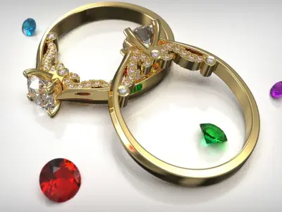 engagement ring with side stones Free 3D print model