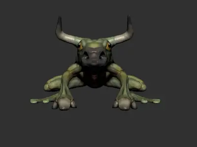 Bullfrog creature with horns Low-poly 3D model