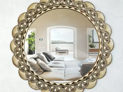 Vintage Scalloped Metal Work Mirror 3D model