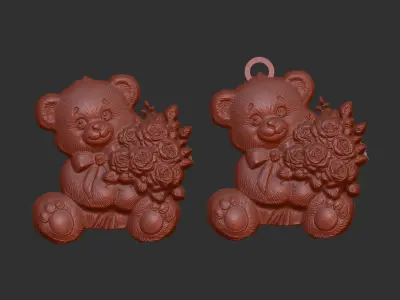 valentines cute teddy with flowers  3D print model
