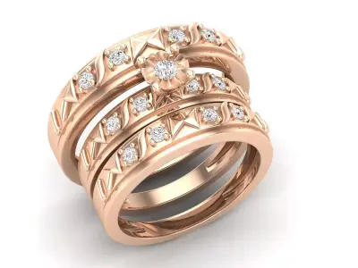 Diamond jewelry ring and band for woman 3D print model