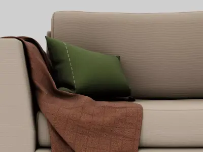 Modern Sectional Sofa with Pillows and Blanket 3D model