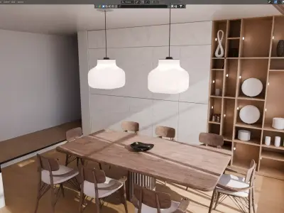 Modern Living Room and Dining Room Interior Scene  3D model