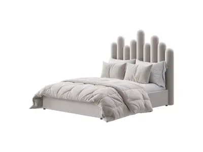 Light Wood Upholstered Panel Modern Bed 3D model