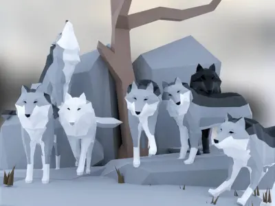 Wolves polygonal wolf Low-poly 3D model
