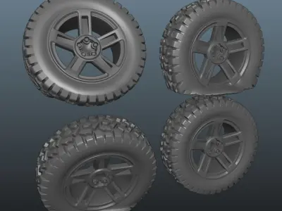 4x4 Wheel and 3 damage stages 3D print model