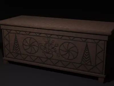Chest wooden with carvings Low-poly 3D model