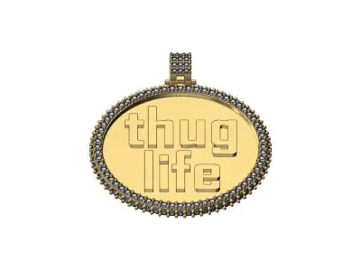 Thug life 40mm iced memory picture pendant with bail 3D print model