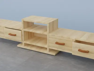 Wooden tv stand Low-poly 3D model