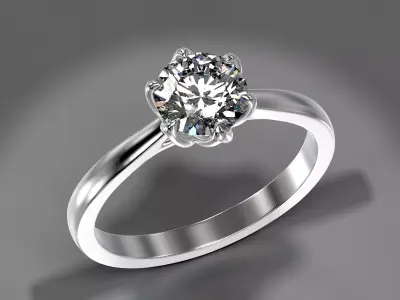 Engagement Solitaire Ring with Round Cut Stone 3D print model 3D print model