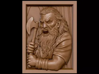 Angry Woodcutter Bas Relief 3D Model for CNC and 3D Printing 3D print model