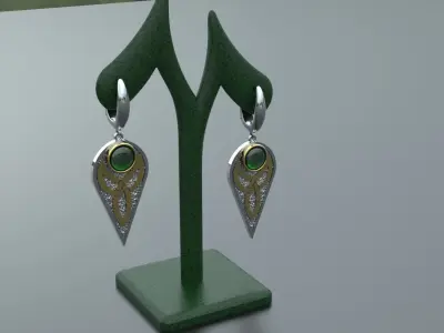Earrings with Emerald and ornament 3D print model