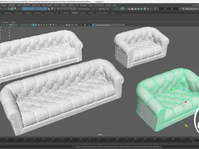 Sofa Loveseat set with variety of  Velvet Textures Low-poly 3D model