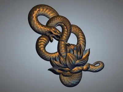 Snake with lotus flower 3D print model