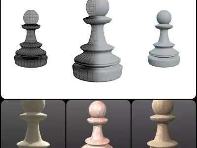 3 Chess Pawn 4K PBR Low-poly 3D model