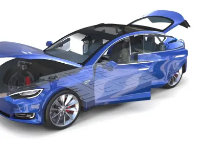 Tesla Model S 2016 Blue with interior and chassis 3D model