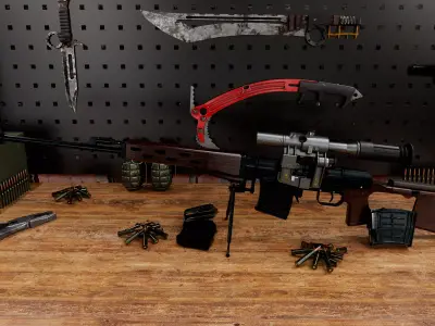 SVD Dragunov sniper rifle game ready PBR Low-poly 3D model