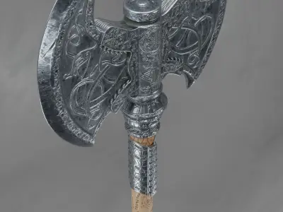 Viking two handed axe Low-poly 3D model