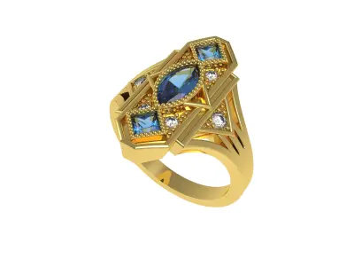 Princess and Marquise Diamond Art Deco Ring 3D print model