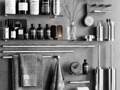 Bathroom Collection round mirror on table with books and plants
