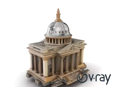 Cracked Government Building Ruin model pack Low-poly 3D model