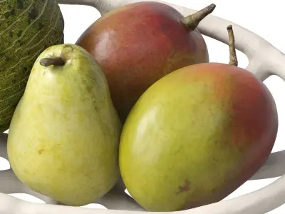 Nested bowl with pears mango and melon 3D model