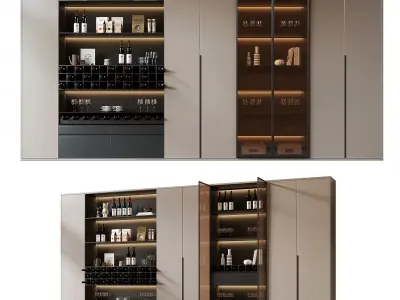 Modern light luxury style glass wine cabinet    3D model