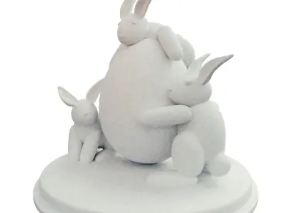 Three Rabbits Holding an Egg 3D print model