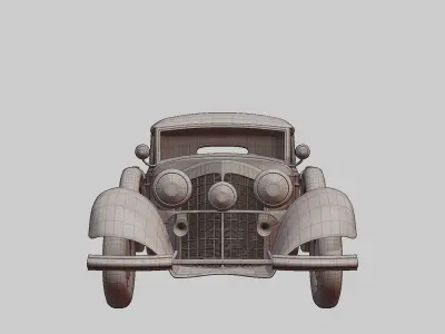 1930-50s Antique game-ready rigged drivable car with interiors Low-poly 3D model