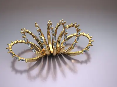 marquise gold ring with diamonds 3D print model