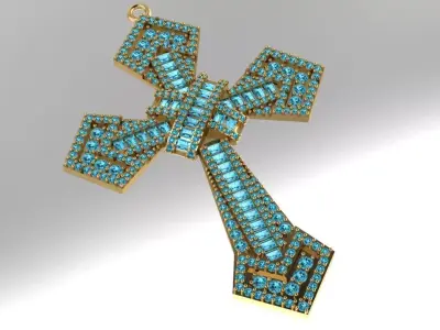 necklace cross pendant with crystals 3D print model
