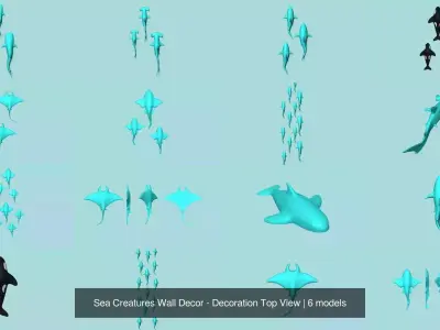 Sea Creatures Wall Decor - Decoration Top View 3D Model Collection